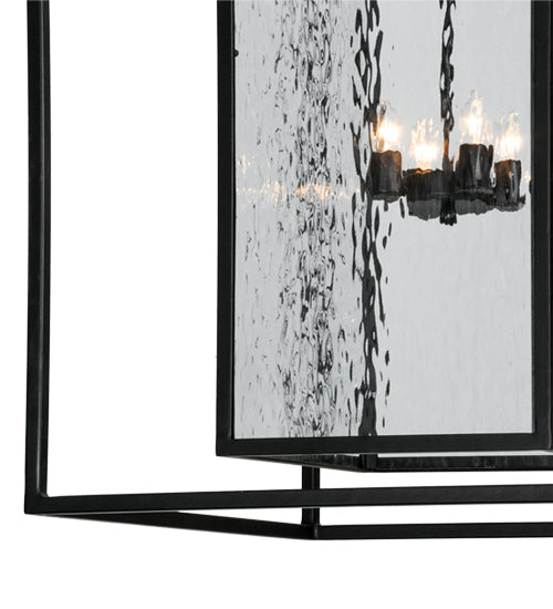 Meyda Lighting Kitzi Box 39" 8-Light Solar Black Box Pendant Light With Clear Waterglass Shade