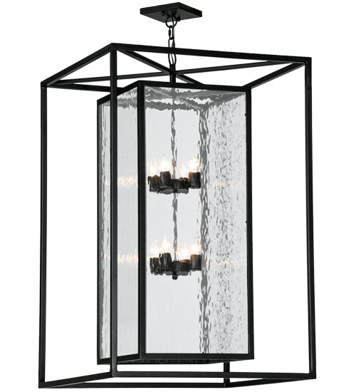 Meyda Lighting Kitzi Box 39" 8-Light Solar Black Box Pendant Light With Clear Waterglass Shade