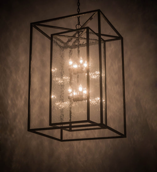 Meyda Lighting Kitzi Box 40" 8-Light Solar Black Pendant Light With Clear Waterglass Shade Glass