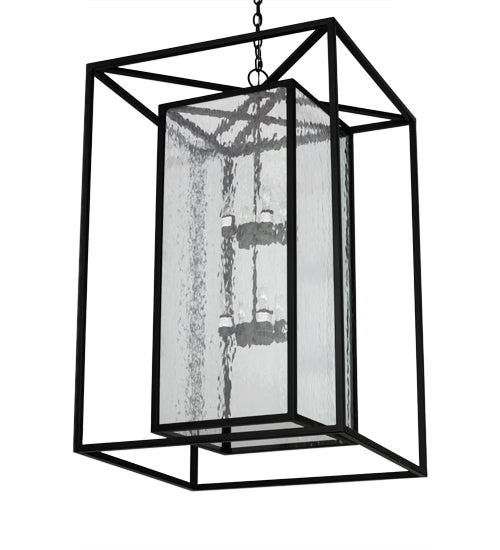 Meyda Lighting Kitzi Box 40" 8-Light Solar Black Pendant Light With Clear Waterglass Shade Glass