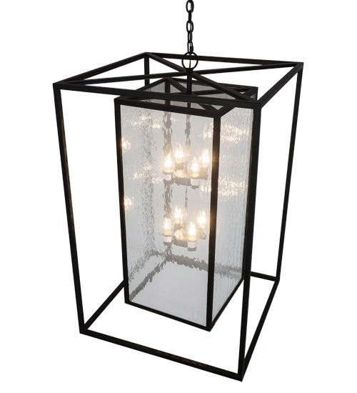 Meyda Lighting Kitzi Box 40" 8-Light Solar Black Pendant Light With Clear Waterglass Shade Glass