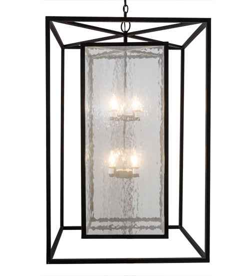 Meyda Lighting Kitzi Box 40" 8-Light Solar Black Pendant Light With Clear Waterglass Shade Glass