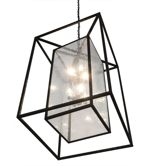 Meyda Lighting Kitzi Box 40" 8-Light Solar Black Pendant Light With Clear Waterglass Shade Glass