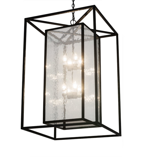 Meyda Lighting Kitzi Box 40" 8-Light Solar Black Pendant Light With Clear Waterglass Shade Glass