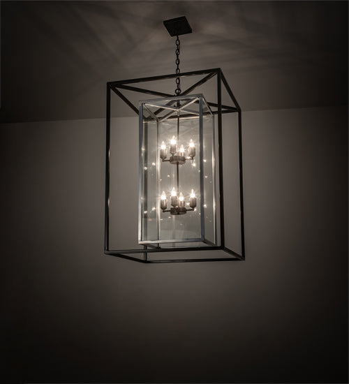 Meyda Lighting Kitzi Box 40" 8-Light Timeless Bronze & Extreme Chrome Pendant Light With Clear Shade Glass