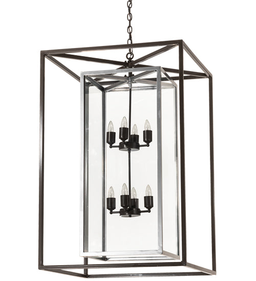 Meyda Lighting Kitzi Box 40" 8-Light Timeless Bronze & Extreme Chrome Pendant Light With Clear Shade Glass