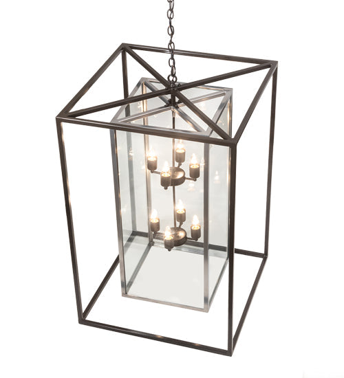 Meyda Lighting Kitzi Box 40" 8-Light Timeless Bronze & Extreme Chrome Pendant Light With Clear Shade Glass