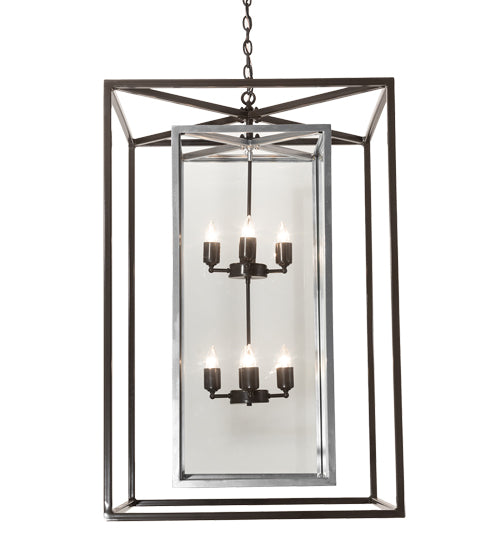 Meyda Lighting Kitzi Box 40" 8-Light Timeless Bronze & Extreme Chrome Pendant Light With Clear Shade Glass