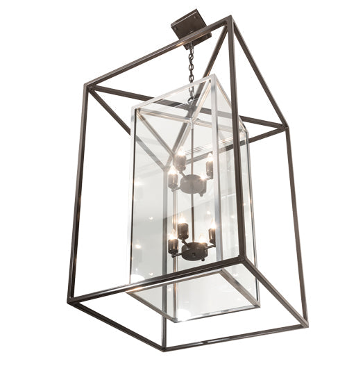 Meyda Lighting Kitzi Box 40" 8-Light Timeless Bronze & Extreme Chrome Pendant Light With Clear Shade Glass