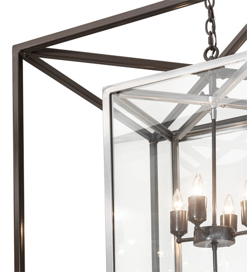 Meyda Lighting Kitzi Box 40" 8-Light Timeless Bronze & Extreme Chrome Pendant Light With Clear Shade Glass
