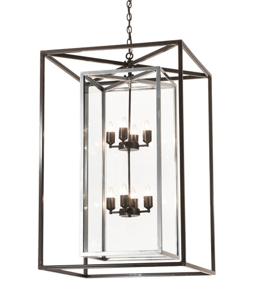 Meyda Lighting Kitzi Box 40" 8-Light Timeless Bronze & Extreme Chrome Pendant Light With Clear Shade Glass
