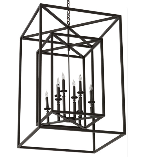 Meyda Lighting Kitzi Box 40" 8-Light Timeless Bronze Pendant Light With Faux Candlelight