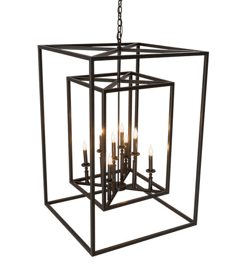 Meyda Lighting Kitzi Box 40" 8-Light Timeless Bronze Pendant Light With Faux Candlelight