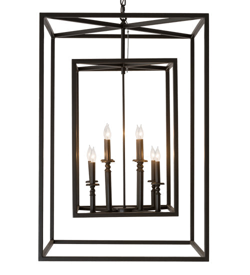 Meyda Lighting Kitzi Box 40" 8-Light Timeless Bronze Pendant Light With Faux Candlelight