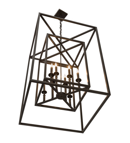 Meyda Lighting Kitzi Box 40" 8-Light Timeless Bronze Pendant Light With Faux Candlelight