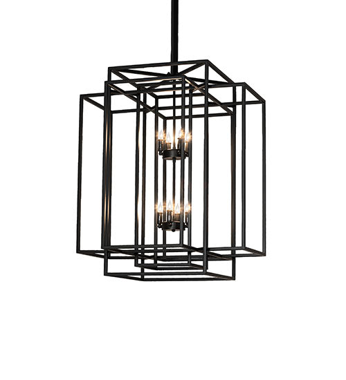 Meyda Lighting Kitzi Box 43" 8-Light Solar Black Pendant Light
