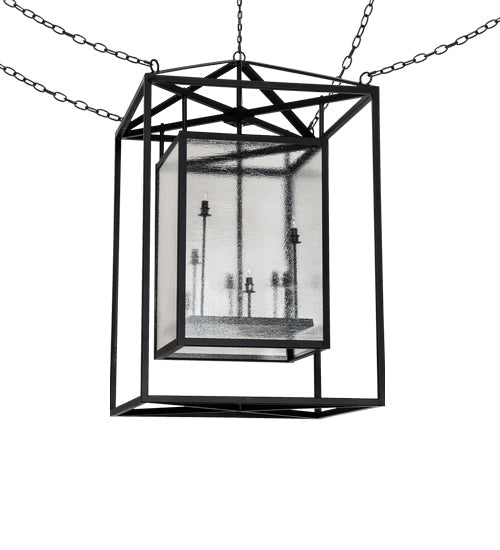 Meyda Lighting Kitzi Box 48" 8-Light Flat Black Pendant Light With Clear Seeded Wissmach Shade Glass