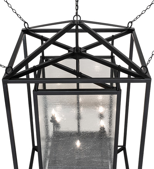 Meyda Lighting Kitzi Box 48" 8-Light Flat Black Pendant Light With Clear Seeded Wissmach Shade Glass