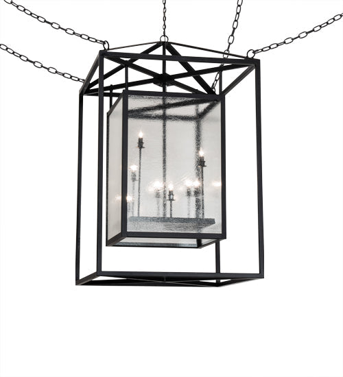 Meyda Lighting Kitzi Box 48" 8-Light Flat Black Pendant Light With Clear Seeded Wissmach Shade Glass