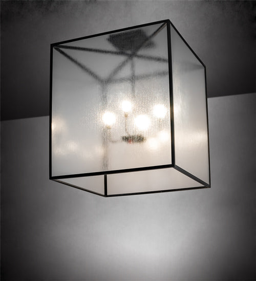 Meyda Lighting Kitzi Box 48"Sq 4-Light Flat Black Pendant Light With Rainstone Idalight Shade