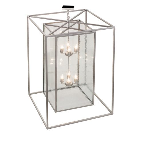 Meyda Lighting Kitzi Box 51" 8-Light Nickel Pendant Light With Clear Seeded Shade Glass