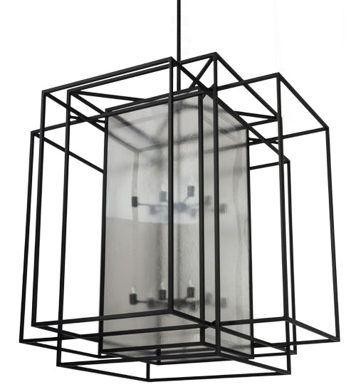 Meyda Lighting Kitzi Box 67" 16-Light Textured Black Pendant Light With Clear Rainstone Idalight Shade Glass