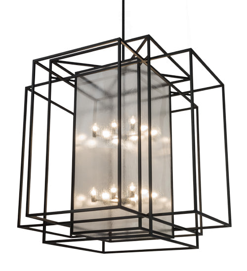 Meyda Lighting Kitzi Box 67" 16-Light Textured Black Pendant Light With Clear Rainstone Idalight Shade Glass