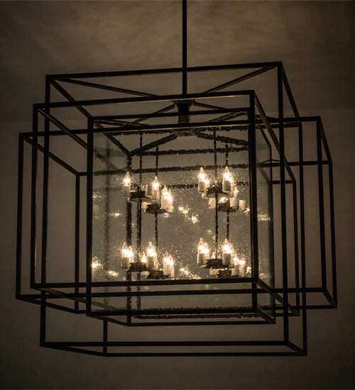 Meyda Lighting Kitzi Box 72" 32-Light Textured Black Island Pendant Light With Clear Seeded Shade Glass