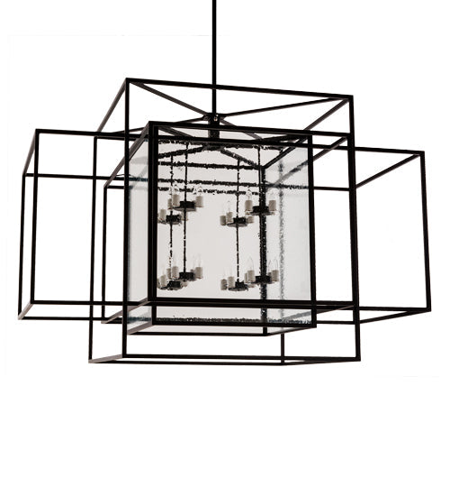 Meyda Lighting Kitzi Box 72" 32-Light Textured Black Island Pendant Light With Clear Seeded Shade Glass