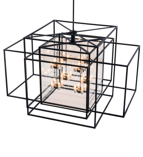 Meyda Lighting Kitzi Box 72" 32-Light Textured Black Island Pendant Light With Clear Seeded Shade Glass