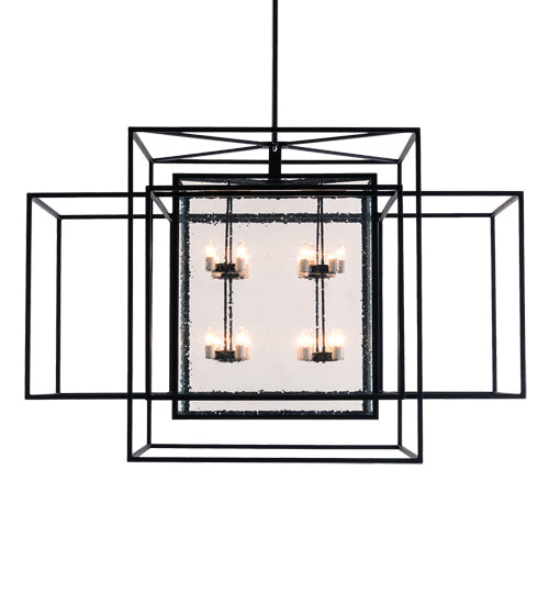 Meyda Lighting Kitzi Box 72" 32-Light Textured Black Island Pendant Light With Clear Seeded Shade Glass
