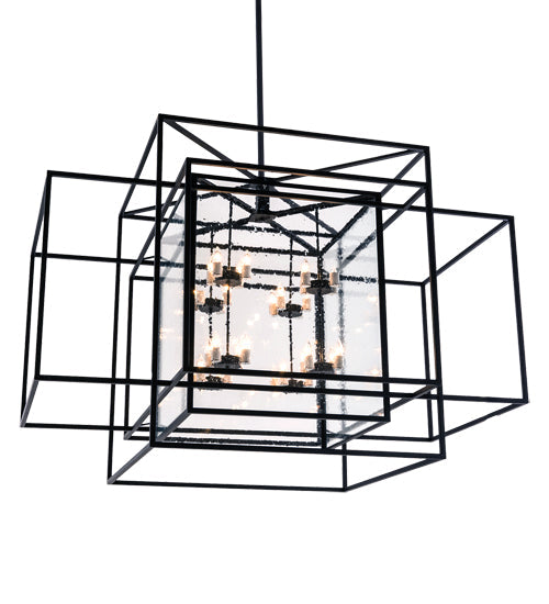 Meyda Lighting Kitzi Box 72" 32-Light Textured Black Island Pendant Light With Clear Seeded Shade Glass