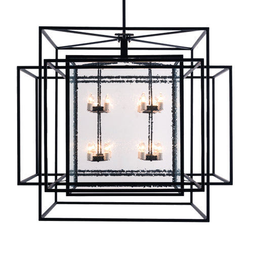 Meyda Lighting Kitzi Box 72" 32-Light Textured Black Island Pendant Light With Clear Seeded Shade Glass