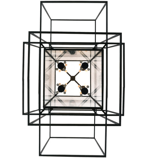 Meyda Lighting Kitzi Box 72" 32-Light Textured Black Island Pendant Light With Clear Seeded Shade Glass