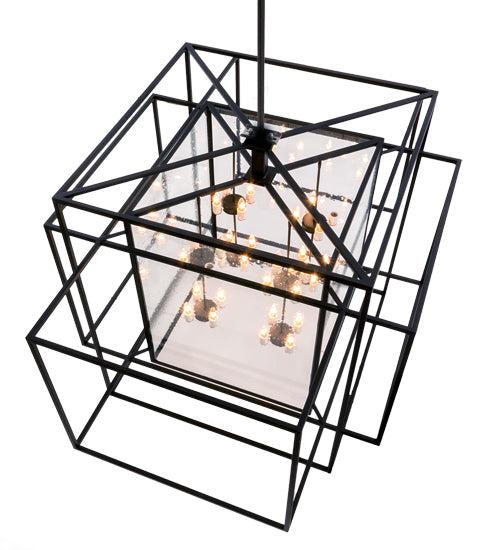 Meyda Lighting Kitzi Box 72" 32-Light Textured Black Island Pendant Light With Clear Seeded Shade Glass