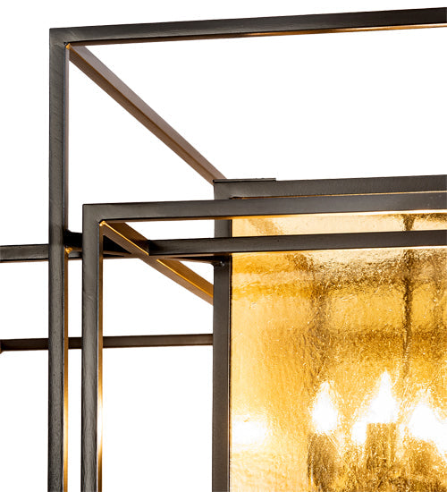 Meyda Lighting Kitzi Box 72" 32-Light Timeless Bronze Island Pendant Light With Amber Seeded Shade Glass