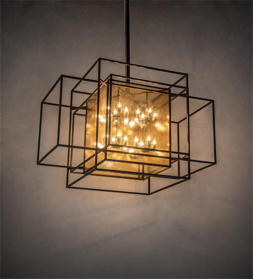 Meyda Lighting Kitzi Box 72" 32-Light Timeless Bronze Island Pendant Light With Amber Seeded Shade Glass