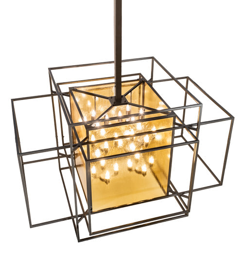 Meyda Lighting Kitzi Box 72" 32-Light Timeless Bronze Island Pendant Light With Amber Seeded Shade Glass