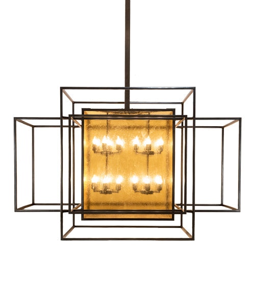 Meyda Lighting Kitzi Box 72" 32-Light Timeless Bronze Island Pendant Light With Amber Seeded Shade Glass