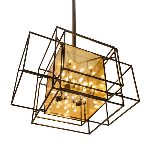 Meyda Lighting Kitzi Box 72" 32-Light Timeless Bronze Island Pendant Light With Amber Seeded Shade Glass