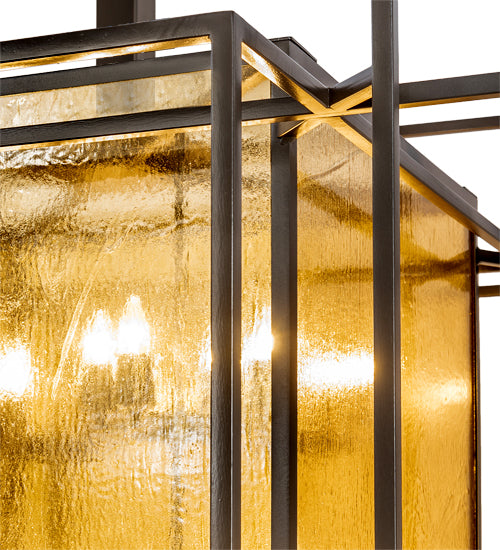 Meyda Lighting Kitzi Box 72" 32-Light Timeless Bronze Island Pendant Light With Amber Seeded Shade Glass