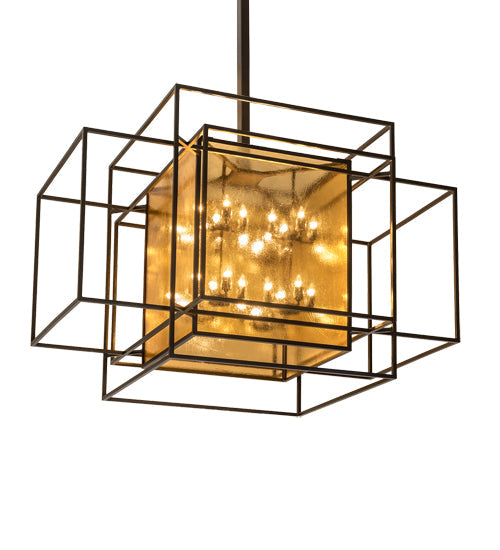 Meyda Lighting Kitzi Box 72" 32-Light Timeless Bronze Island Pendant Light With Amber Seeded Shade Glass