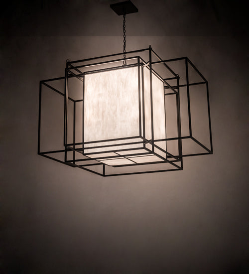 Meyda Lighting Kitzi Box 72" 32-Light Timeless Bronze Island Pendant Light With Whitestone Idalight Shade
