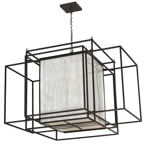 Meyda Lighting Kitzi Box 72" 32-Light Timeless Bronze Island Pendant Light With Whitestone Idalight Shade