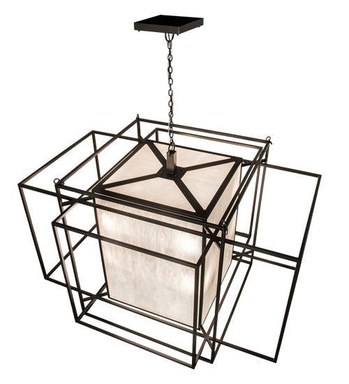 Meyda Lighting Kitzi Box 72" 32-Light Timeless Bronze Island Pendant Light With Whitestone Idalight Shade