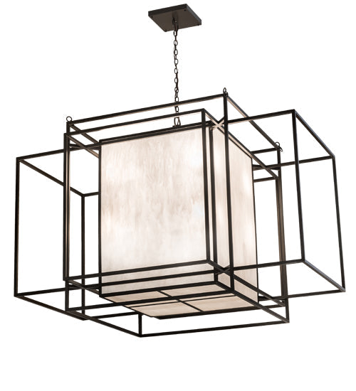 Meyda Lighting Kitzi Box 72" 32-Light Timeless Bronze Island Pendant Light With Whitestone Idalight Shade