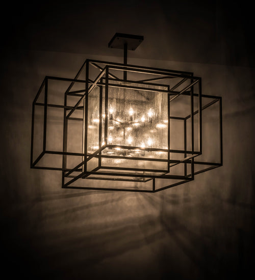 Meyda Lighting Kitzi Box 85" 16-Light Wrought Iron Pendant Light With Clear Seeded Shade Glass