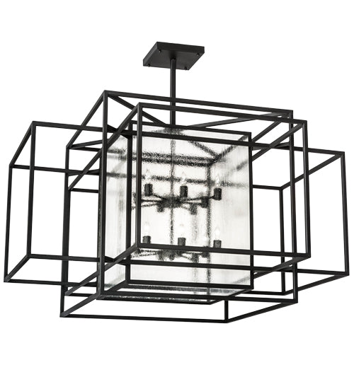 Meyda Lighting Kitzi Box 85" 16-Light Wrought Iron Pendant Light With Clear Seeded Shade Glass