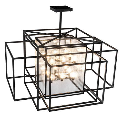 Meyda Lighting Kitzi Box 85" 16-Light Wrought Iron Pendant Light With Clear Seeded Shade Glass