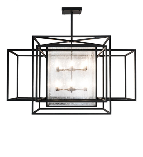 Meyda Lighting Kitzi Box 85" 16-Light Wrought Iron Pendant Light With Clear Seeded Shade Glass
